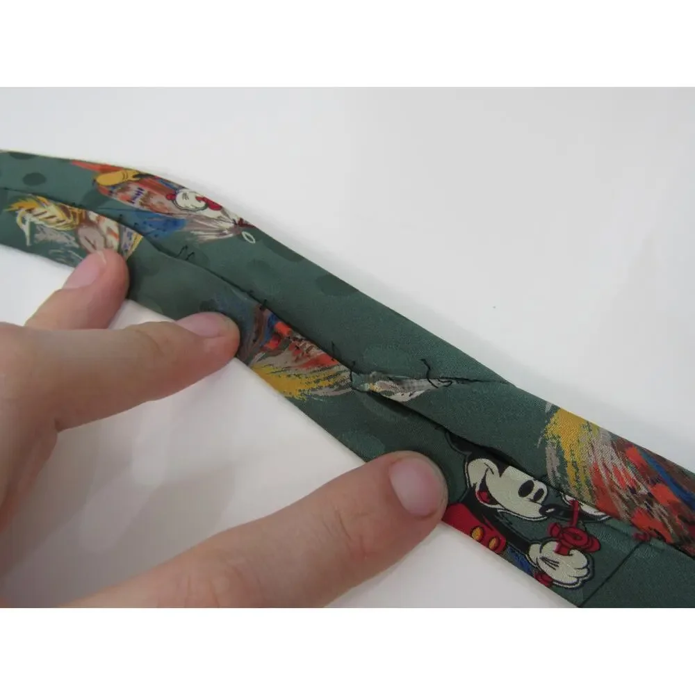 The Disney Store 100 Silk Mickey Mouse Tie Fly Fishing Graphic on Green Teal